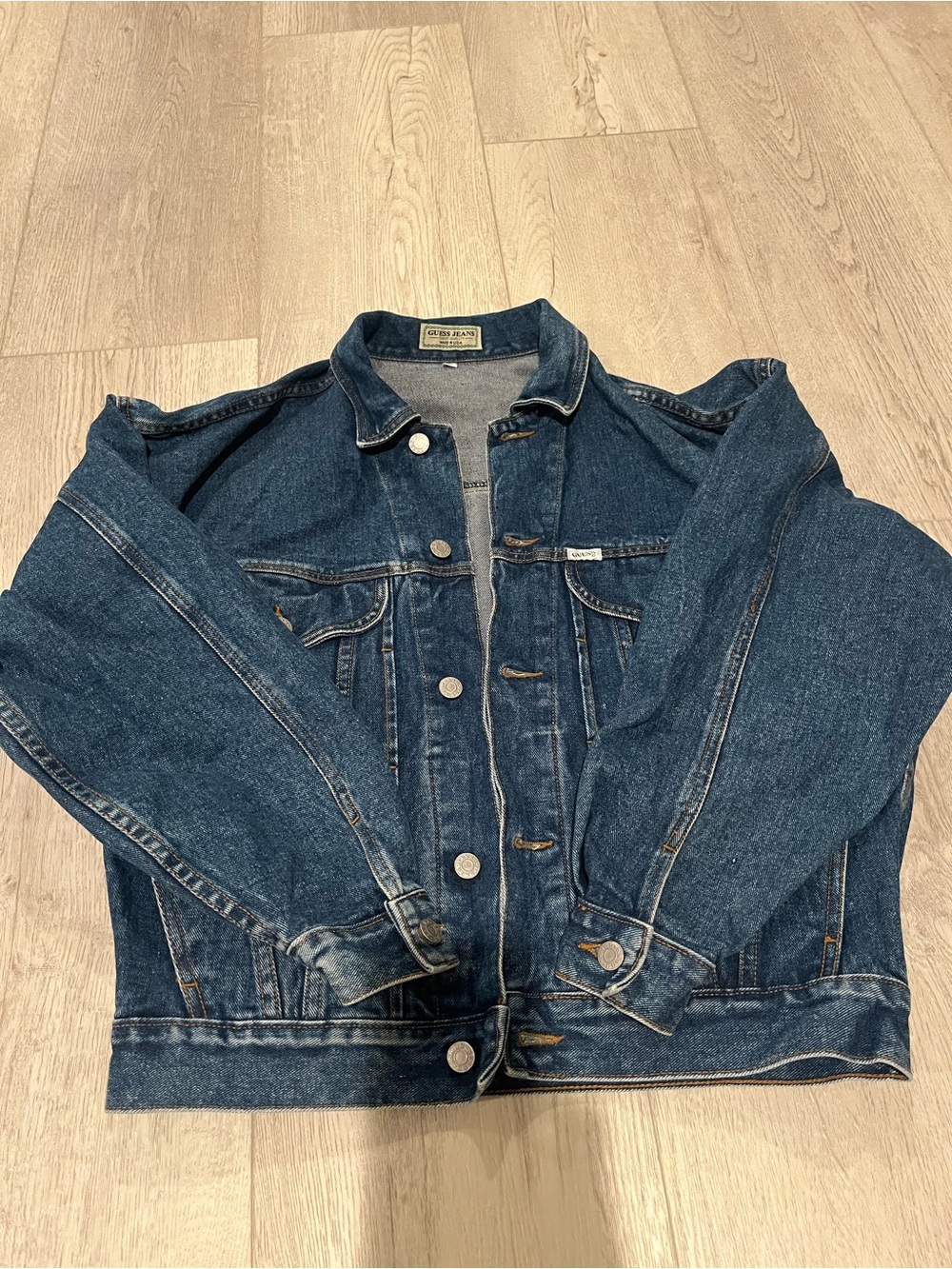 90s Vintage Guess Blue Denim Jacket with Green Label Detail